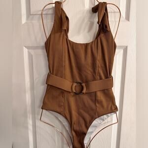 Women's One Piece Swimsuits Belted Tummy Control Bathing Suit Tie Shoulder Sz 4